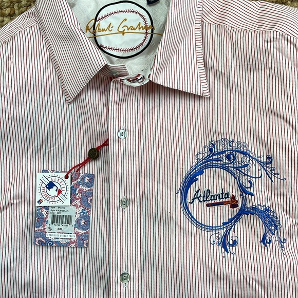 Robert Graham Atlanta Braves Button Down Shirt 2XL NWT NEW - Picture 2 of 8